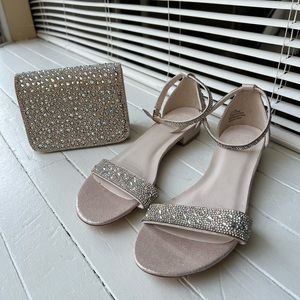 Rose gold block heel with ankle strap